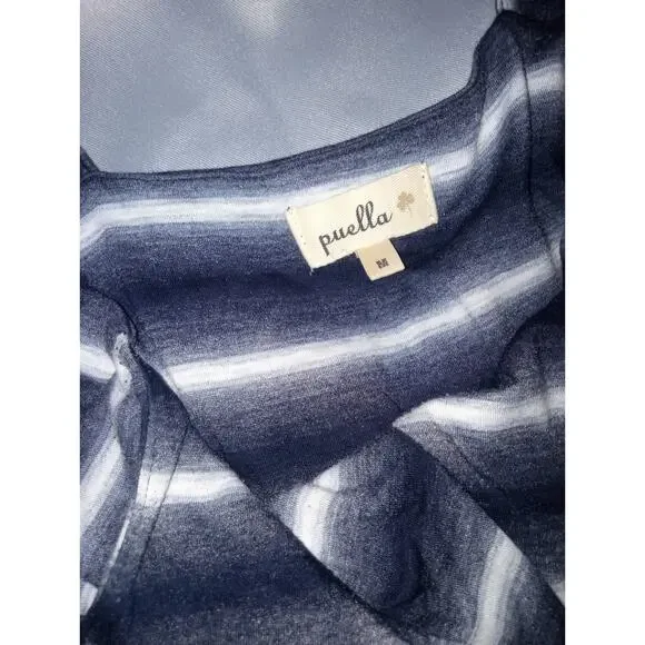 Anthropologie Puella Soft Striped Blue White Caftan Maxi Dress Size Medium - Picture 10 of 11